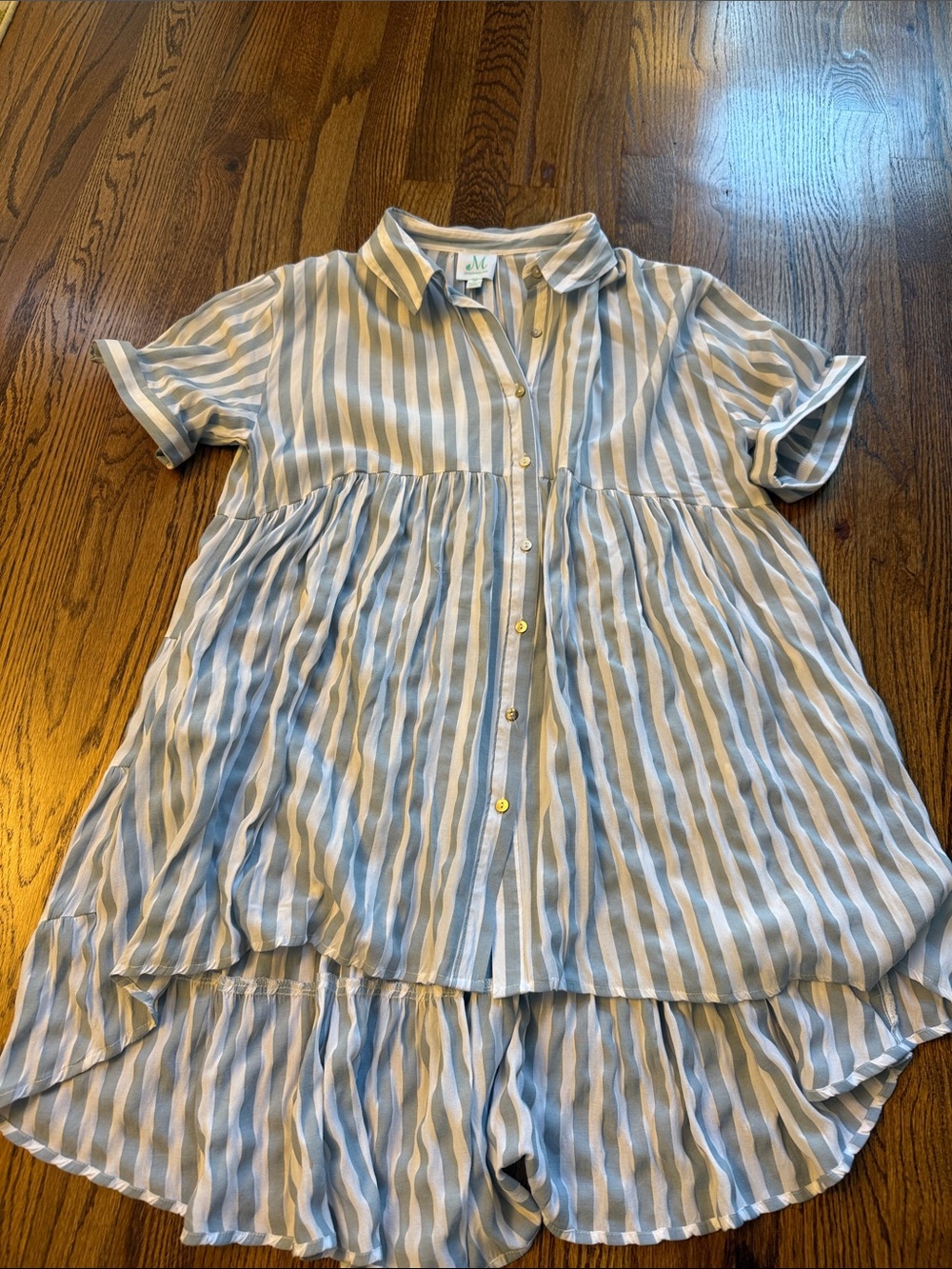 The Mint Julep Boutique Light Blue & White Striped Button-Front Lady’s Tunic Top